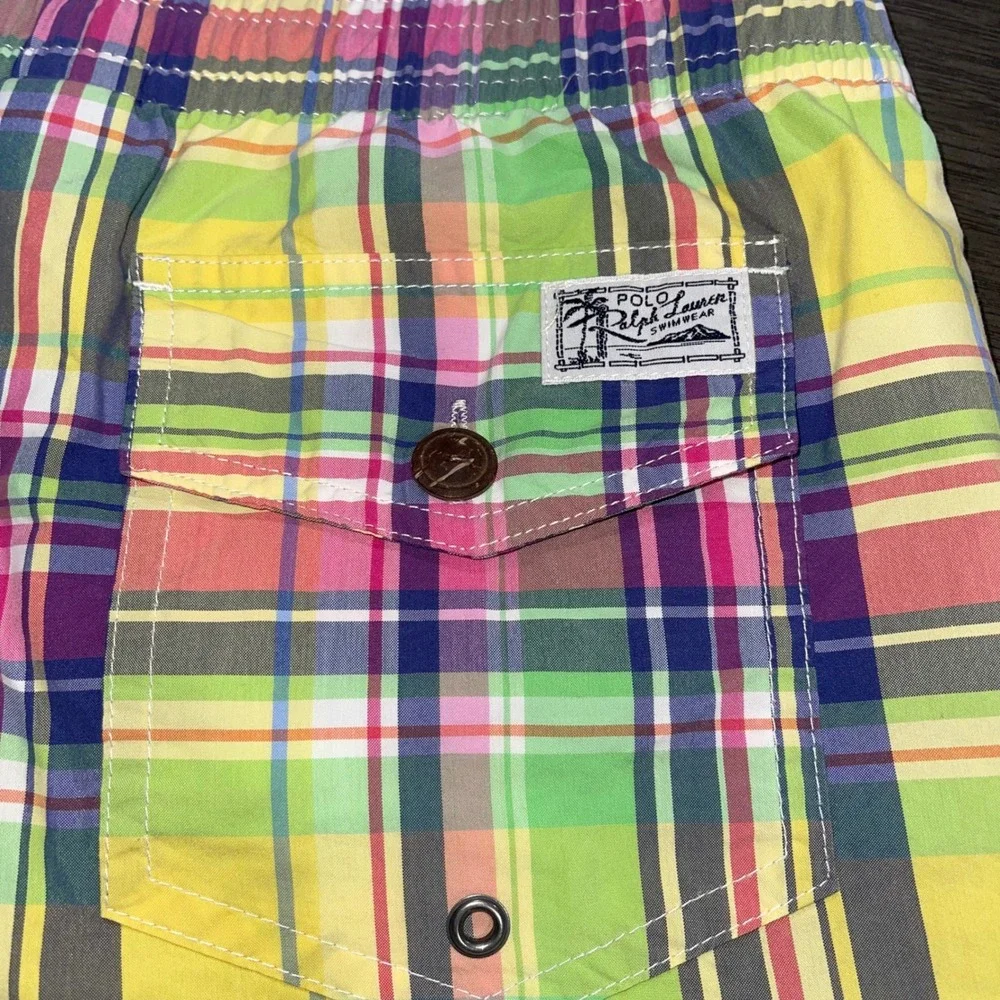 Polo Ralph Lauren Mens XL Multicolor Plaid Swim Trunks Madras Mesh Lined Shorts